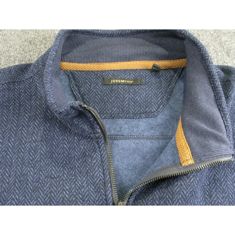 Jeremiah Mens XXL Blue Herringbone‎ Quarter Zip Fleece Sweater Jacket #2105